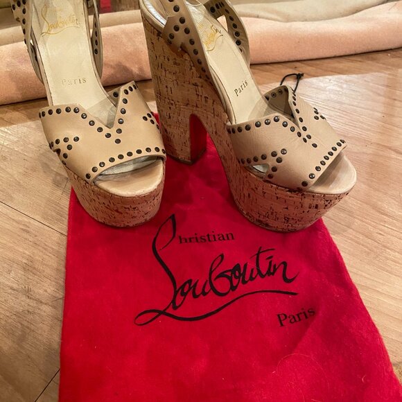 Christian Louboutin Cork & Leather Platform Sandals – Size 37.5 (Red Bottoms) - Picture 6 of 7